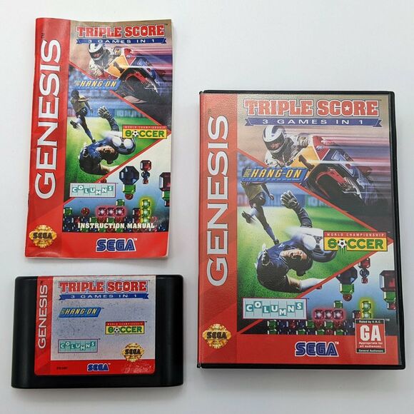 Triple Score (Genesis) - Complete in Case (Sega, 1993) Hang-On Soccer Columns - Picture 1 of 9